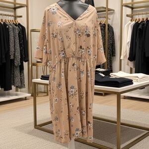 Nemidor Plus Size Floral Print Knee Length A-Line Dress Beige Blue US 24